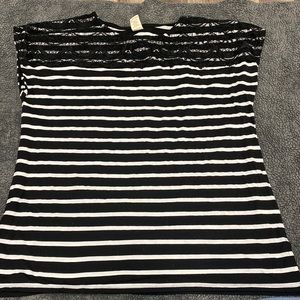 Faded glory black and white striped blouse with lace!!